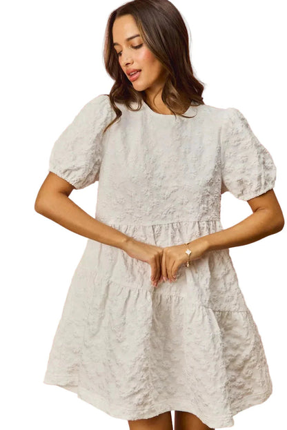 SO ME Floral Jacquard Diagnol Tiered Short Mini Dress West2East Surf