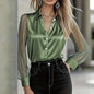 Women's Elegant Satin Blouse With Mesh Sleeves FitiqueFit