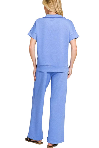 Zenana Scuba High Neck Half Zip Top & Pants Set West2East Surf