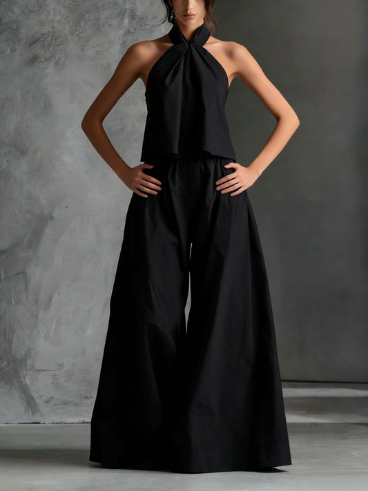 Loose-Fitting Sleeveless Top and Wide-Leg Pants Two-Piece Set. FitiqueFit