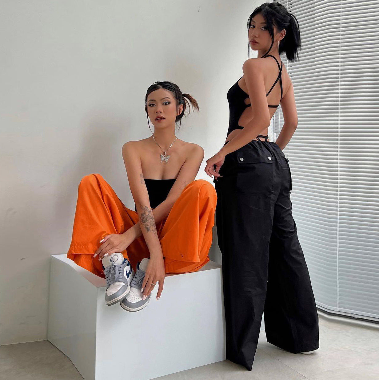 Women's High-Waist Lace-Up Straight-Leg Cargo Pants – Loose Fit FitiqueFit