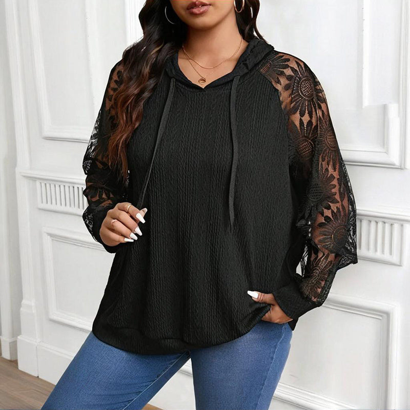 Women’s Plus Size Hoodie – Lace Long Sleeve Pullover Top FitiqueFit