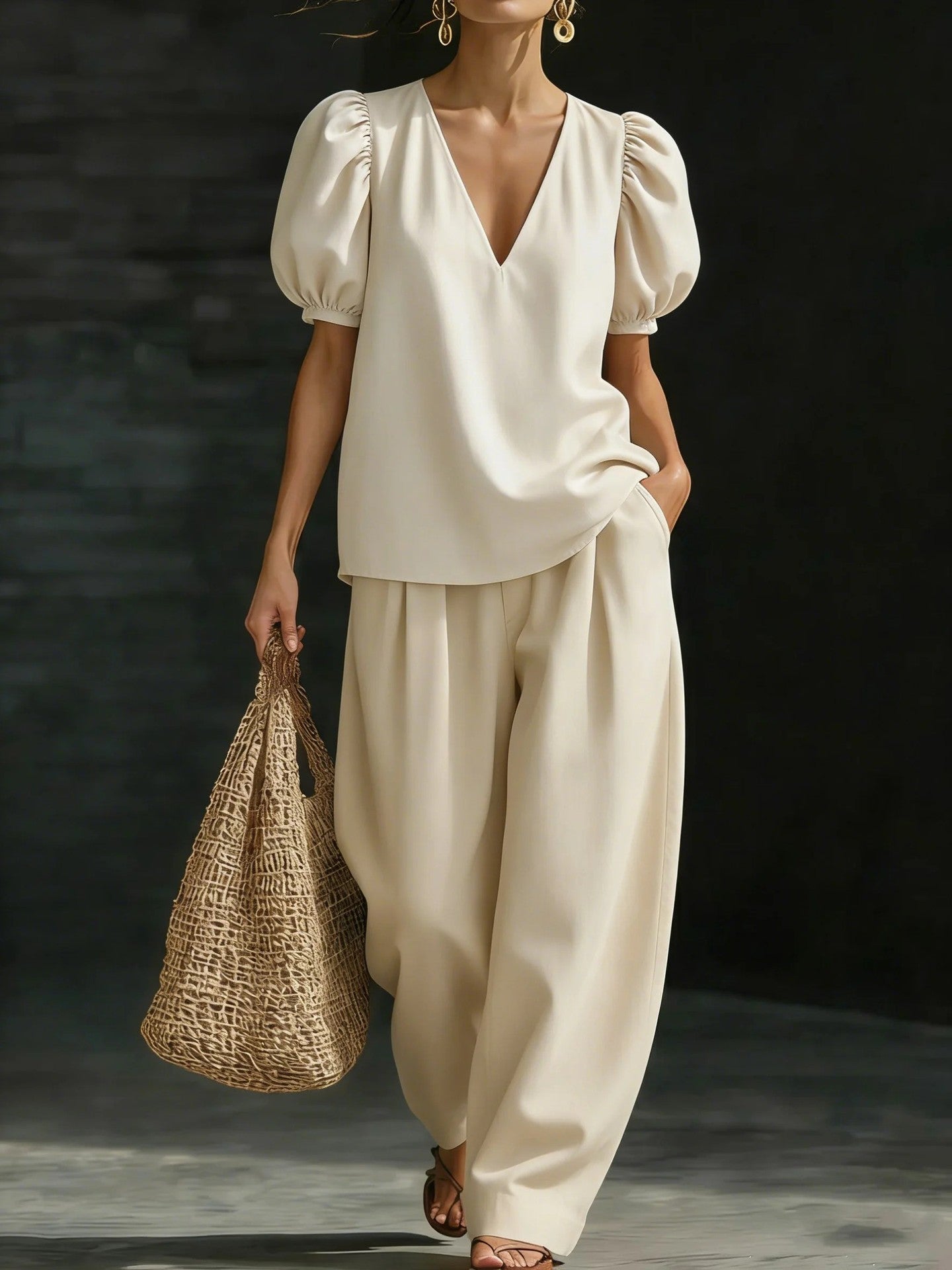 Women’s V-Neck Casual Two Piece Set FitiqueFit