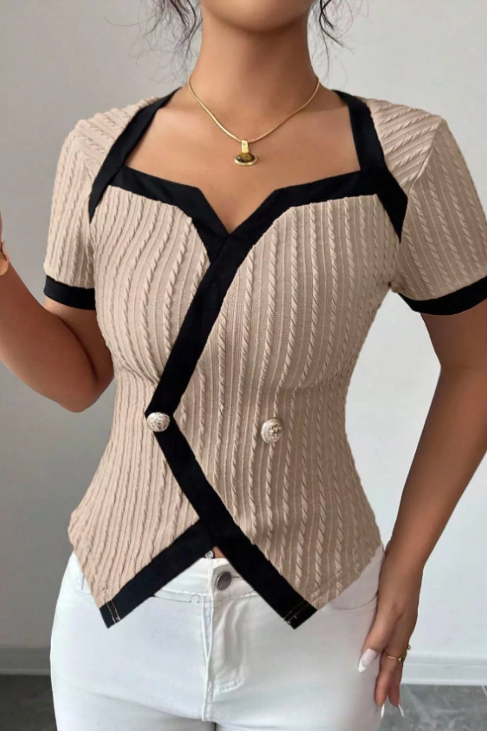 Contrast Trim Short Sleeve Top New Era Fashion LLc