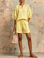 Women's Bubble-Sleeve Top & Drawstring Shorts Set FitiqueFit