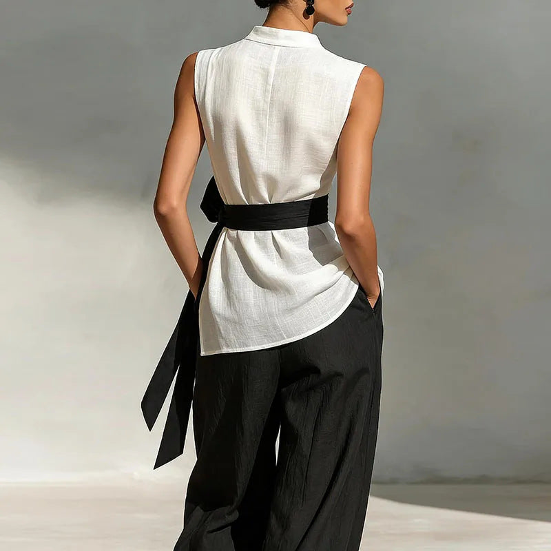 Women's Lace-Up Sleeveless Top & Wide-Leg Pants Set FitiqueFit