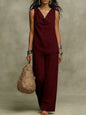 Women's Slash-Neck Sleeveless Tank Top & Casual Pants Set FitiqueFit