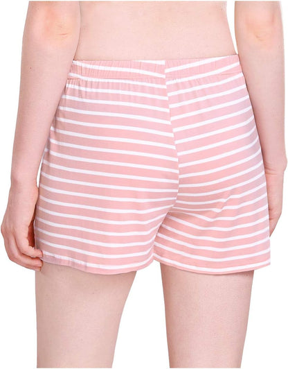 Womens Pajama Shorts Sleep Shorts Stretchy Pajama Pants Pink Stripe L