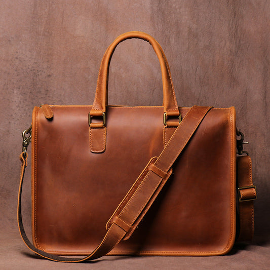 Men's Bag Crazy Horse Leather Briefcase For Laptop Pi-Mart