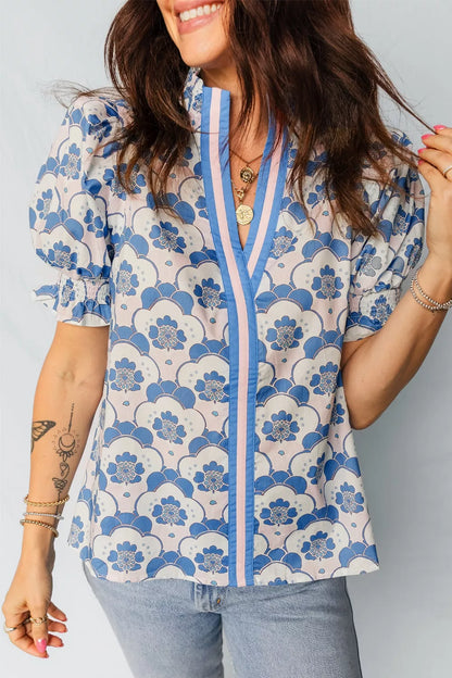 Floral Print Puff Sleeve Blouse New Era Fashion LLc