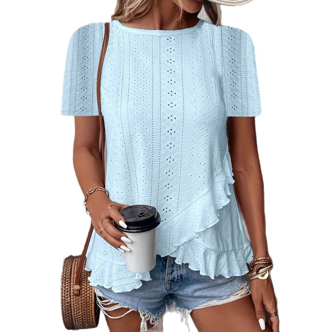 Women’s Casual Solid Color Short Sleeve Crew Neck Top FitiqueFit