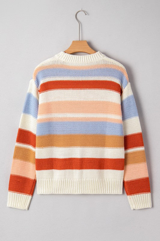 Stripe Colorblock Round Neck Drop Shoulder Sweater Shop Style & More | Fresh Looks, Everyday Deals & Free Shipping