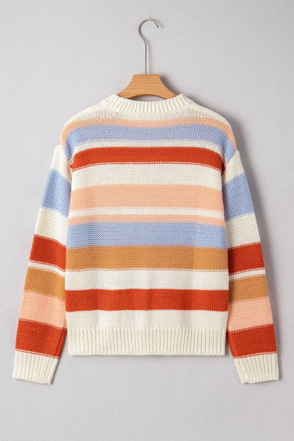 Stripe Colorblock Round Neck Drop Shoulder Sweater Shop Style & More | Fresh Looks, Everyday Deals & Free Shipping