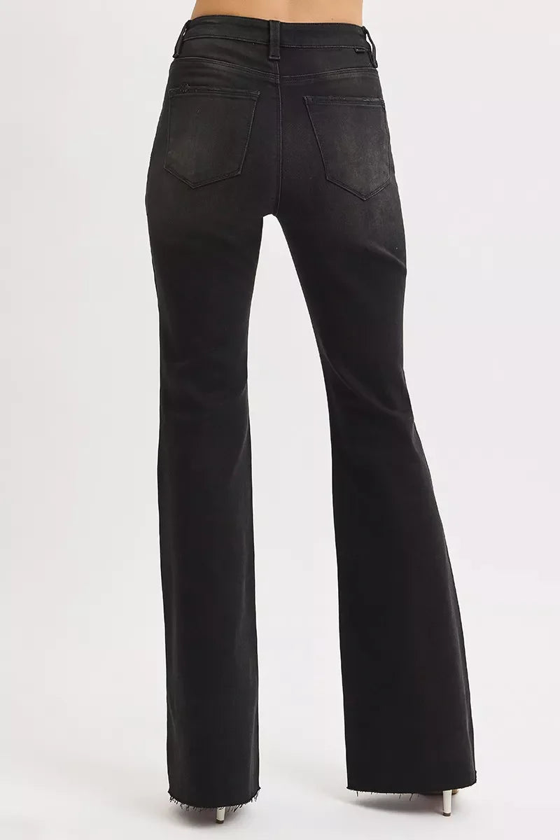 RISEN Full Size High Rise Flare Raw Cut Hem Jeans Plus Size Garden Naked Curves