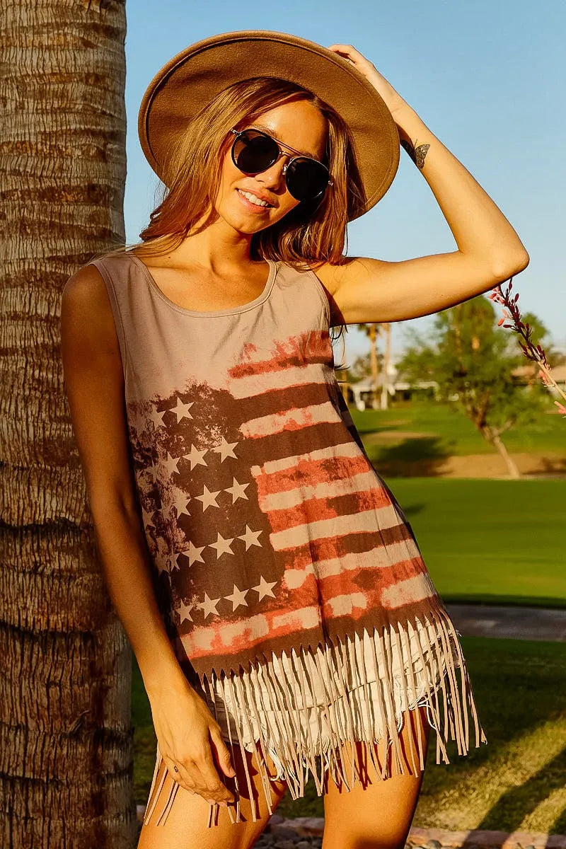 BiBi American Flag Print Knit Sleeveless Top West2East Surf