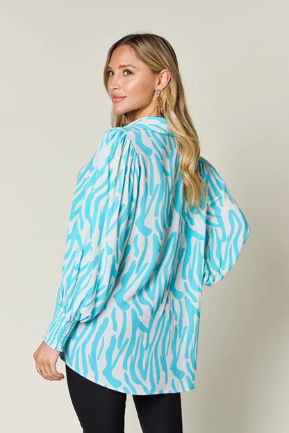 Double Take Full Size Printed Smocked Long Sleeve Blouse Plus Size New Era Fashion LLc