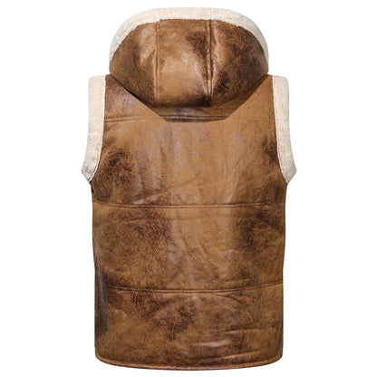 Men's Faux Fur-Lined Hooded Vest, Thickened and -Lined, Fashionable Windproof and Warm Outer Jacket for Men NovaCart