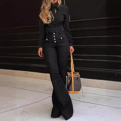 Women's Patchwork Jeans Slim Fit Slimming Stretch Flared Pants See size chart under “more details” The Fashion Celestial