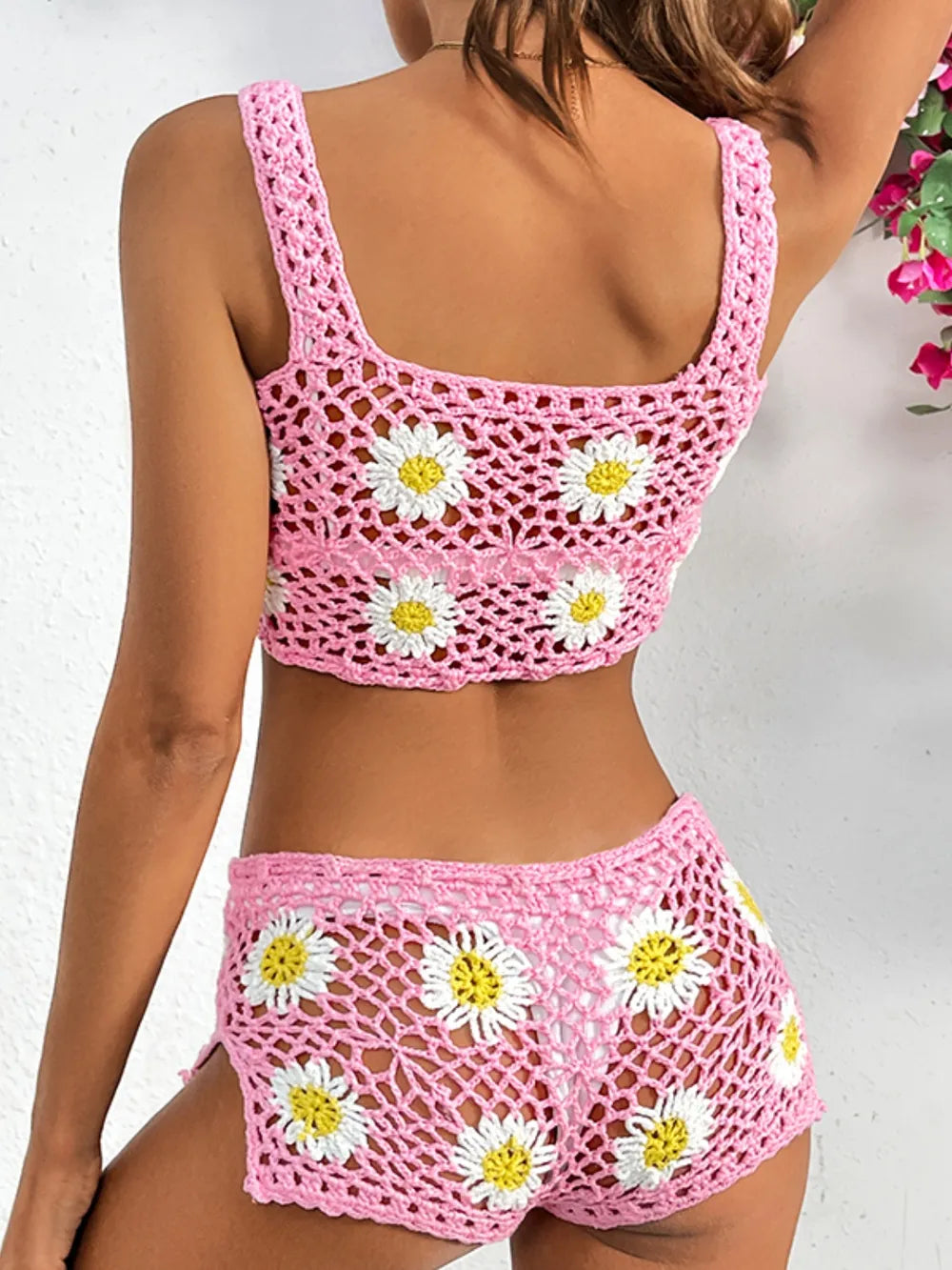 Flower Cutout Wide Strap Two-Piece Cover Up New Era Fashion LLc