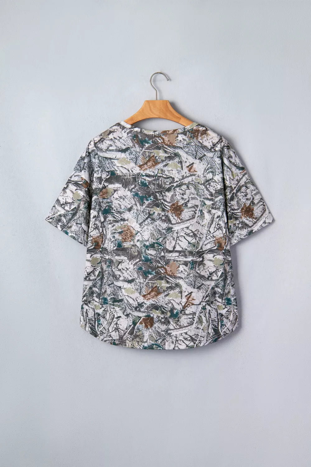 Abstract Woodland Print Tunic Henley T Shirt New Era Fashion LLc