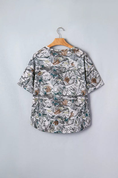 Abstract Woodland Print Tunic Henley T Shirt New Era Fashion LLc