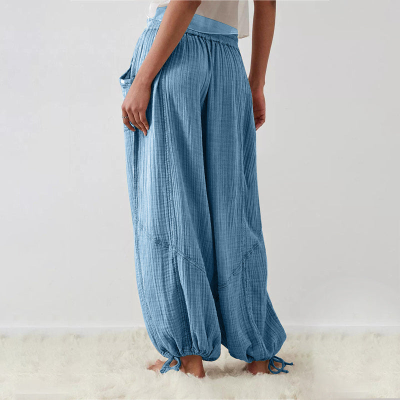 Women’s Solid Color Wide Leg Pants – Elastic Drawstring Waist and Side Pockets FitiqueFit