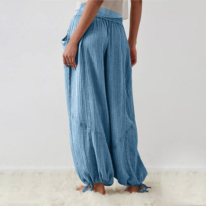 Women’s Solid Color Wide Leg Pants – Elastic Drawstring Waist and Side Pockets FitiqueFit