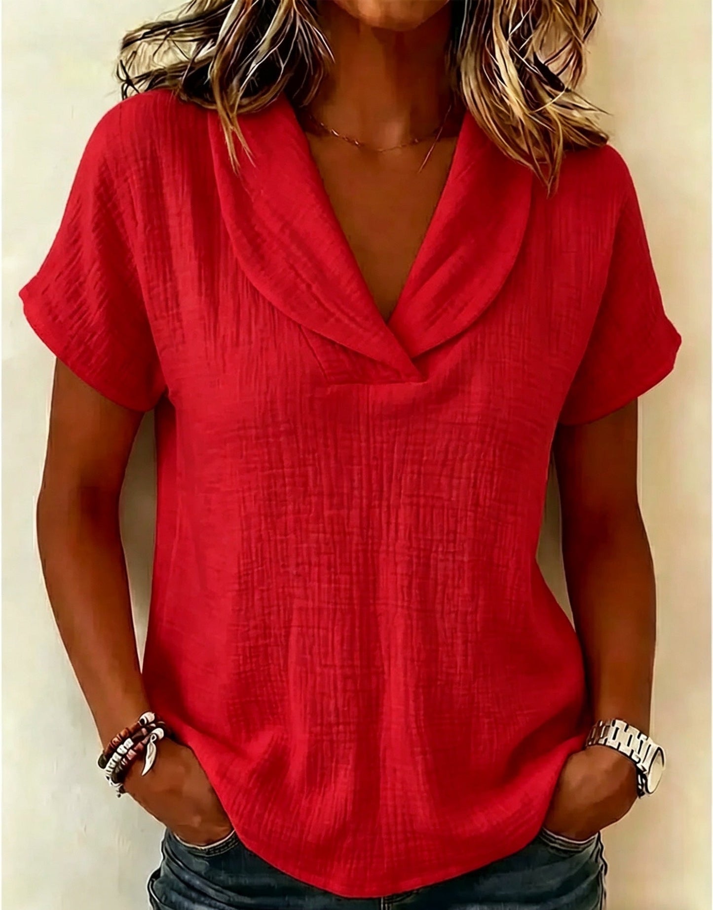 Women's Knitted Short-Sleeve Butterfly Collar Top FitiqueFit