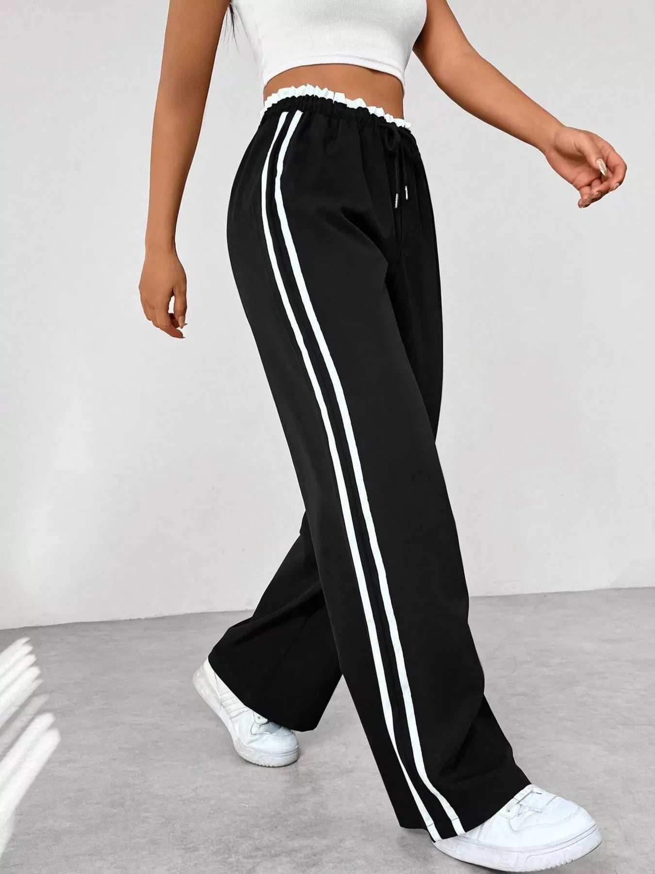 Striped Drawstring Waist Wide Leg Pants New Era Fashion LLc