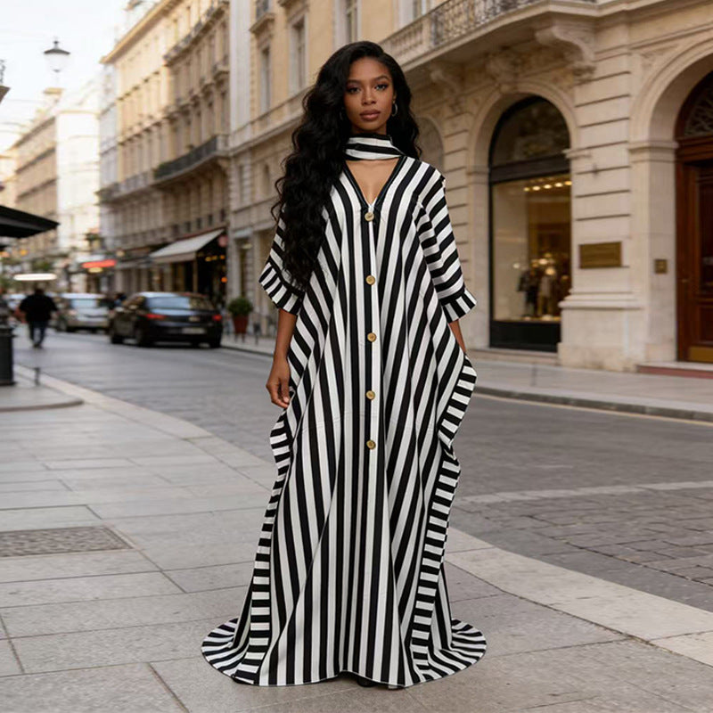 African-Inspired Striped Loose Long Dress | One Size 5 Colors FitiqueFit