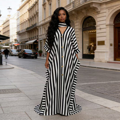 African-Inspired Striped Loose Long Dress | One Size 5 Colors FitiqueFit