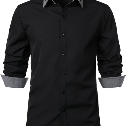 Men'S Color-Blocked Checkered Casual Long-Sleeve Shirt NovaCart