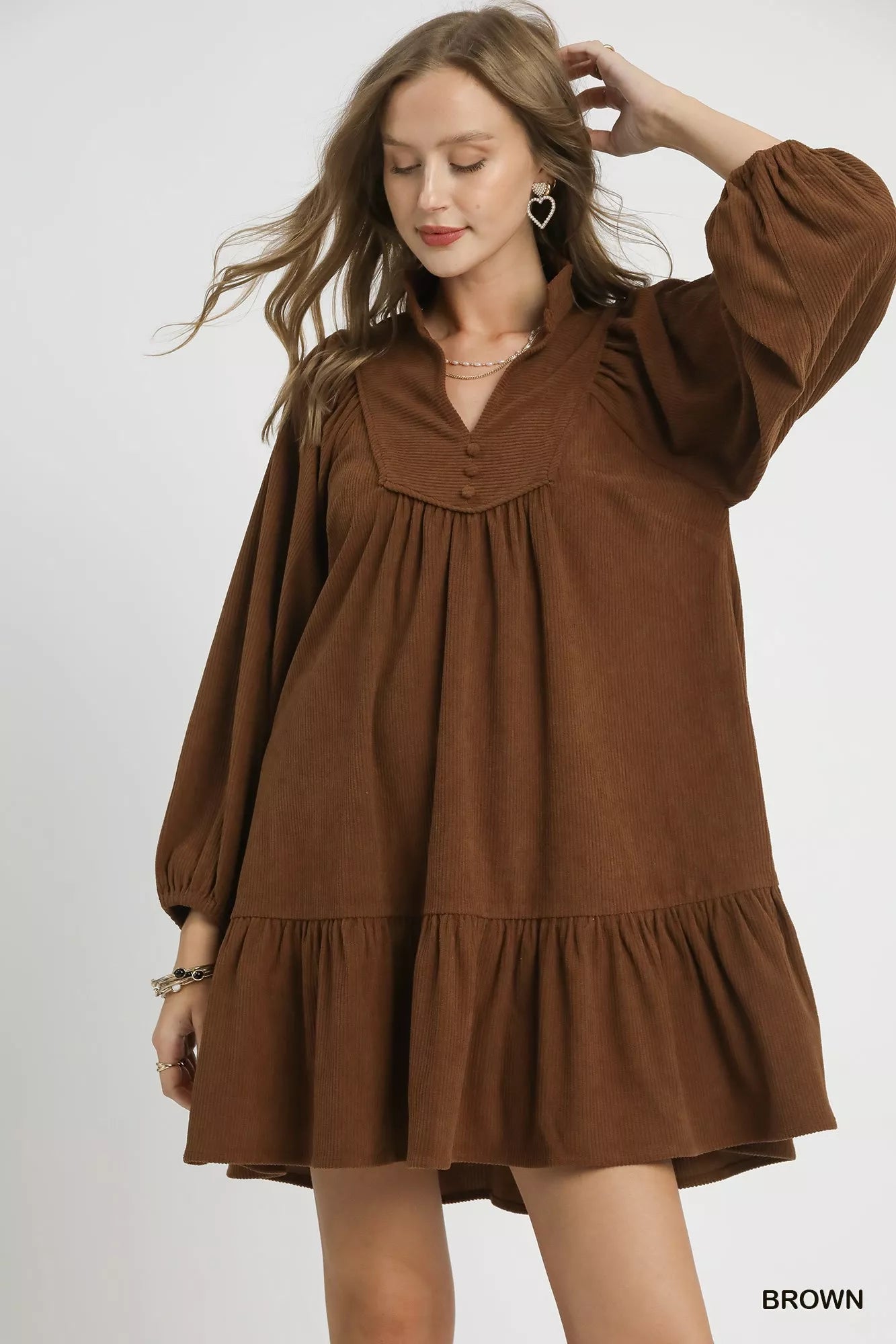 Umgee Corduroy Tiered Babydoll Dress West2East Surf