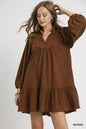 Umgee Corduroy Tiered Babydoll Dress West2East Surf