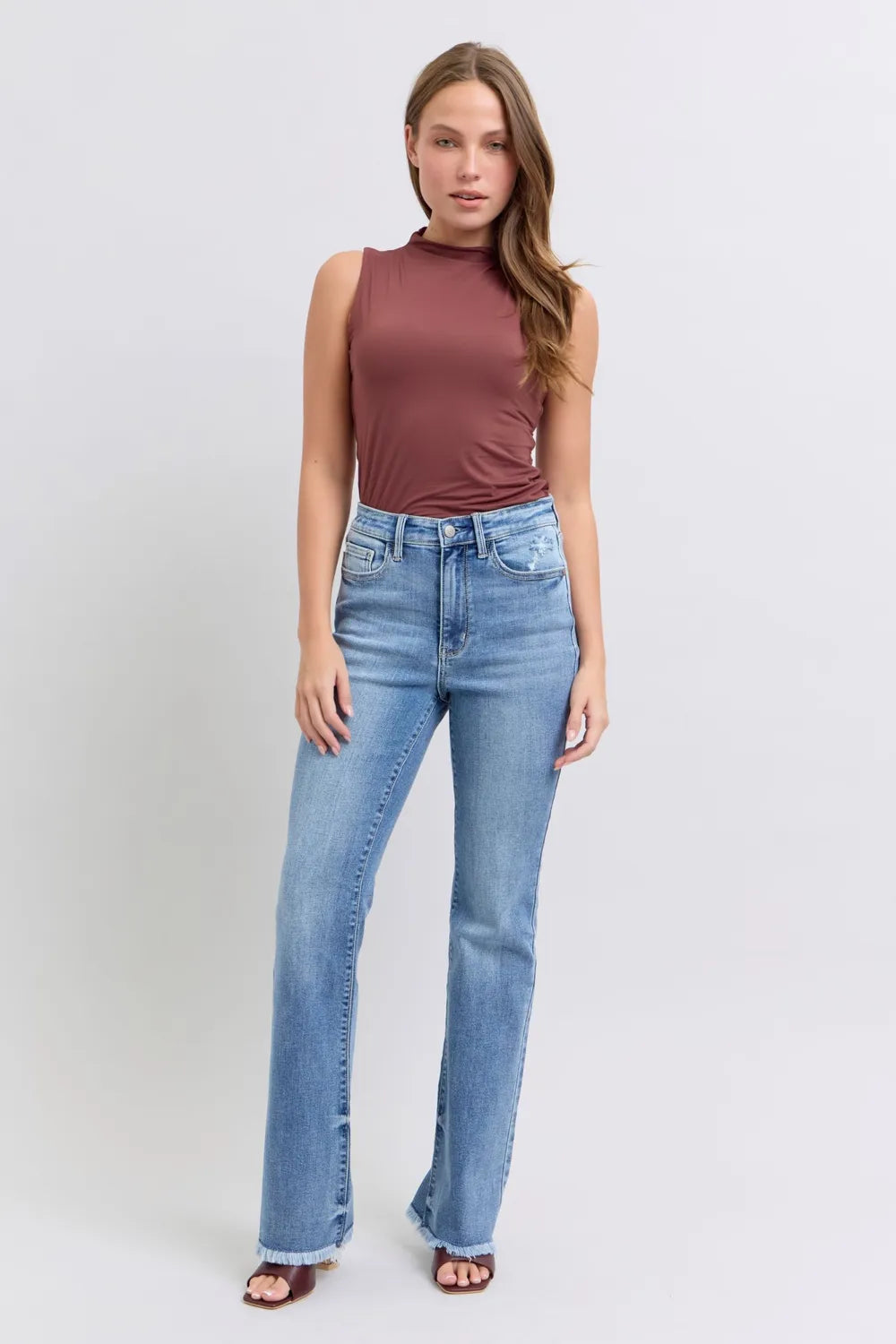 Judy Blue Full Size Raw Hem High Rise Bootcut Jeans West2East Surf