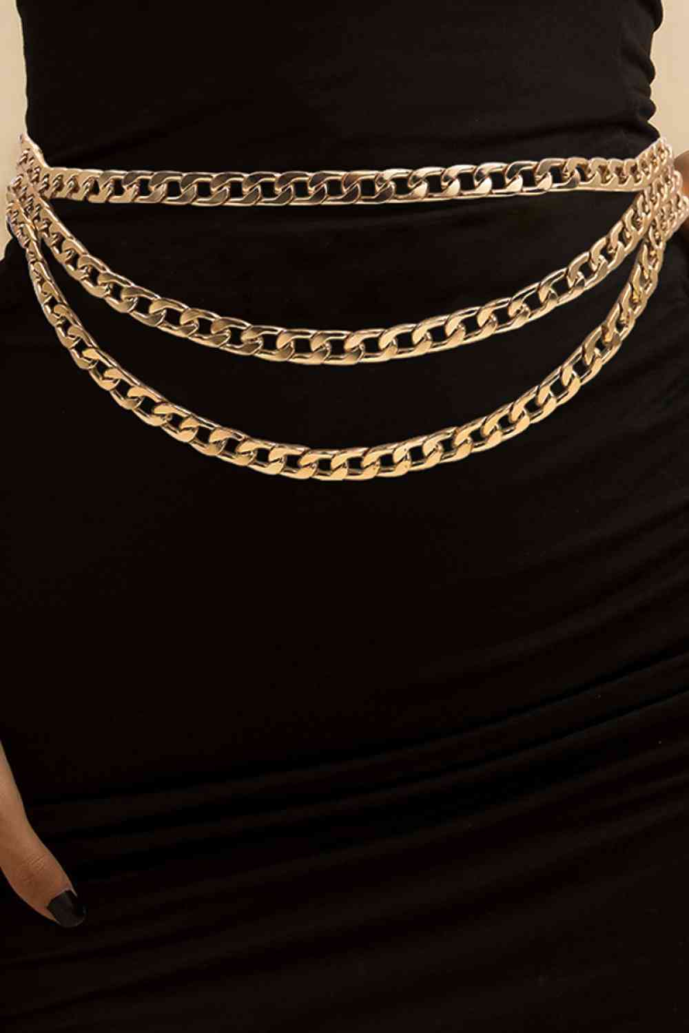GlamourStyle Metal Triple-Layered Chain Belt – Eye-Catching Fashion Accessory See size chart under “more details” The Fashion Celestial
