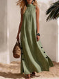 Cotton Linen Sleeveless Midi Dress – Side Slits & Loose Fit FitiqueFit