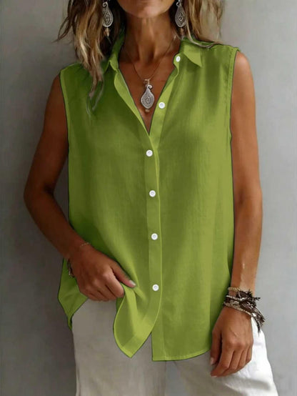 Women's Solid Color Lapel Sleeveless Top FitiqueFit