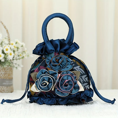 Floral Decor Drawstring Handbag, Trendy Small Evening Bag, Simple Phone Bag, Cute Bucket Bag NovaCart