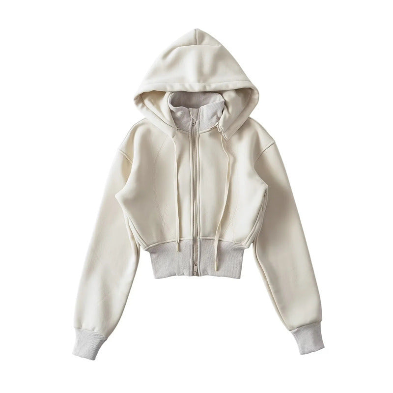 European And American Style Fleece-lined Waist Stand Collar Detachable Hooded Zipper Sweatshirt See size chart under “more details” The Fashion Celestial