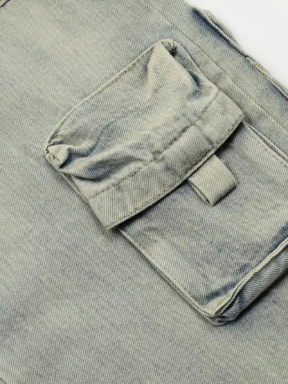 Men's Washed Multi-Pocket Straight Cargo Jeans New Era Fashion LLc