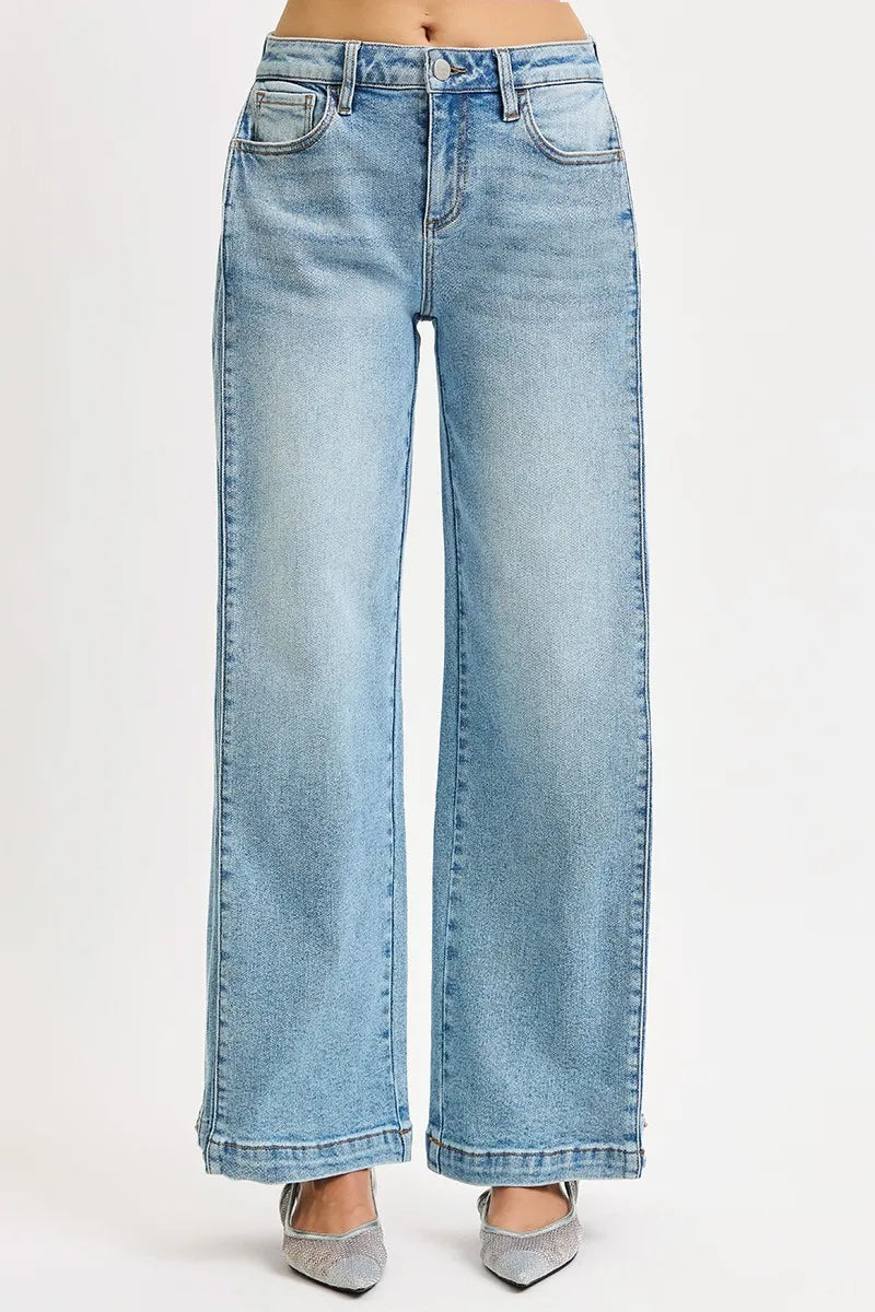 RISEN Mid Rise Wide Barrel Transferable Leg Snap Jeans West2East Surf