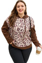 Brown Leopard Print Knit Patchwork Plus Hoodie Garden Naked Curves