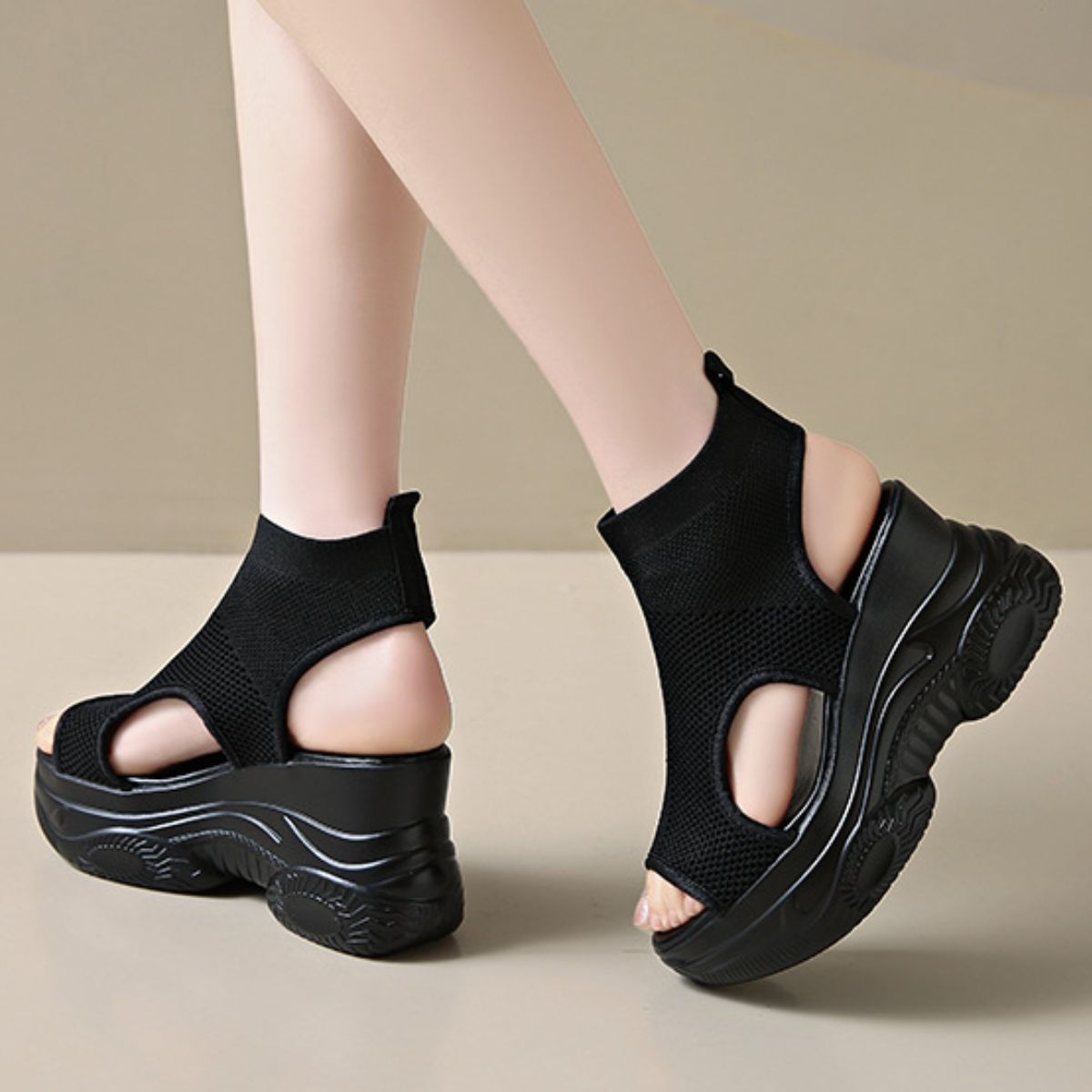 Cutout Mesh Wedge Sandals New Era Fashion LLc
