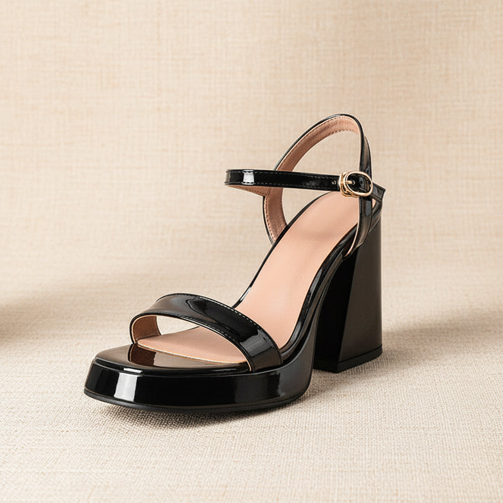 Women's Round Toe Chunky Heel Sandals – Buckle Strap Block Heel FitiqueFit