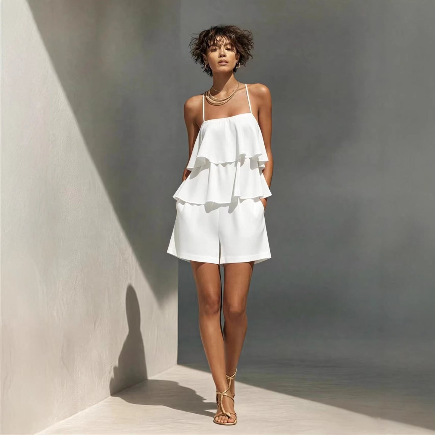 Women's Multi-Layer Ruffle Camisole & Shorts Set FitiqueFit