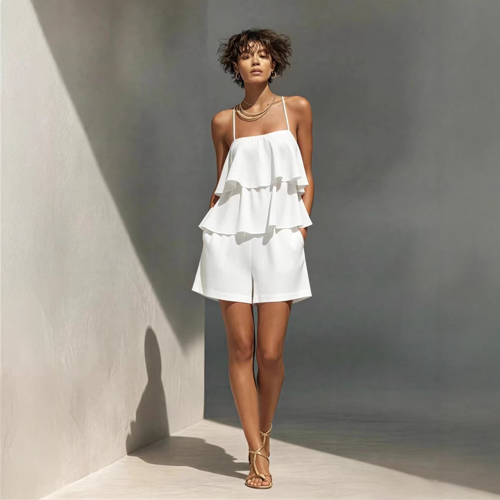 Women's Multi-Layer Ruffle Camisole & Shorts Set FitiqueFit
