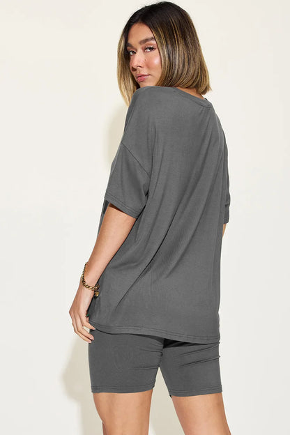 Basic Bae Full Size V-Neck Drop Shoulder T-Shirt and Shorts Set New Era Fashion LLc