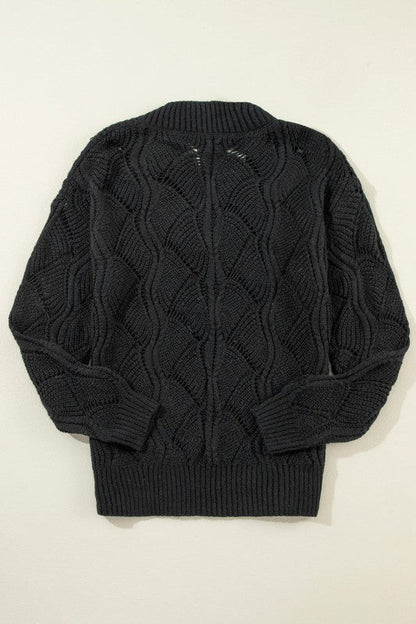 Hollow-Out Knit V-Neck Drop Shoulder Sweater Shop Style & More | Fresh Looks, Everyday Deals & Free Shipping