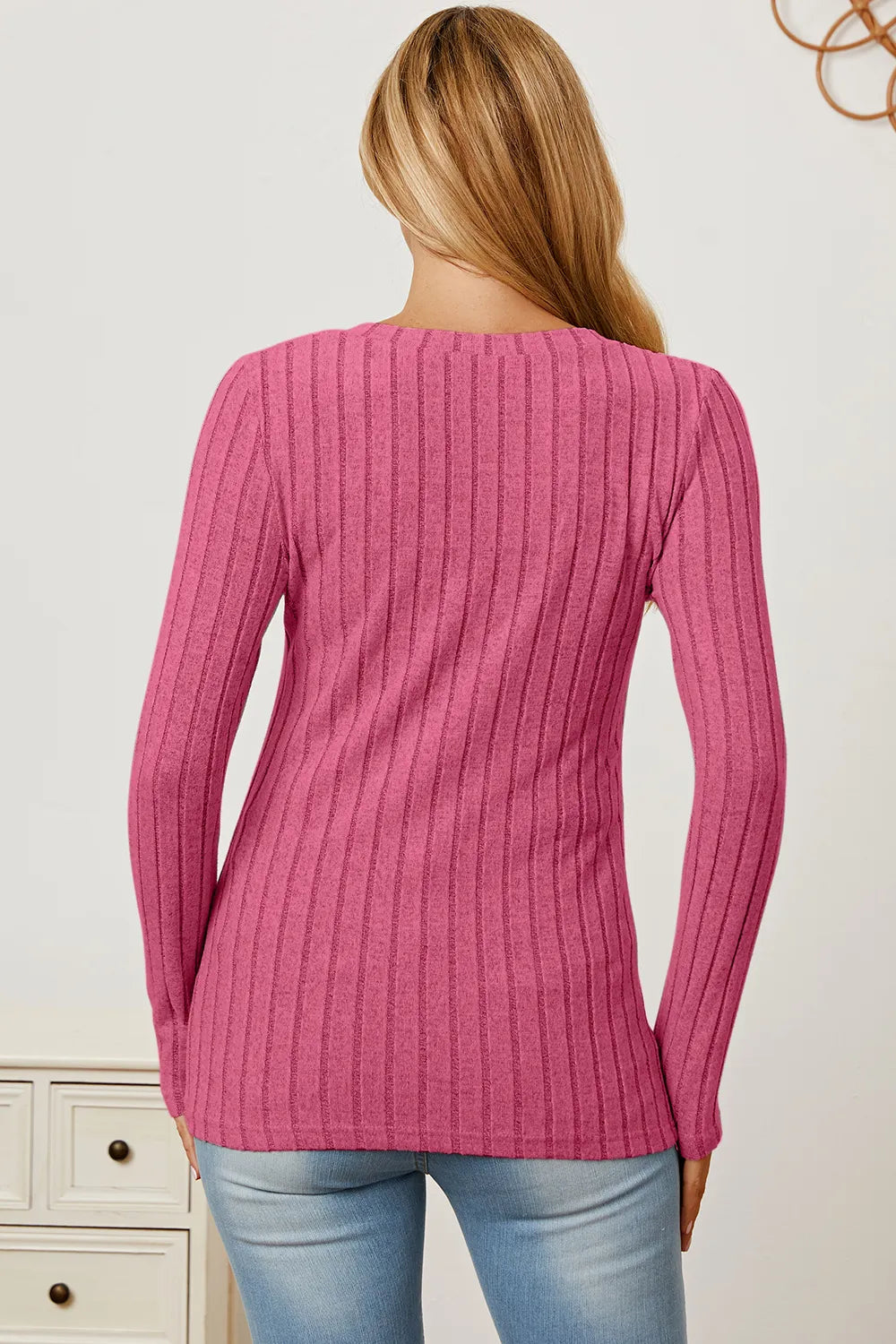 Basic Bae Full Size Ribbed V-Neck Long Sleeve T-Shirt New Era Fashion LLc